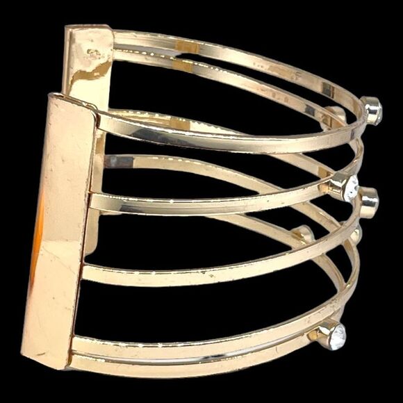Goldtone Crystal Multi Layer Cuff Bracelet - Picture 7 of 7